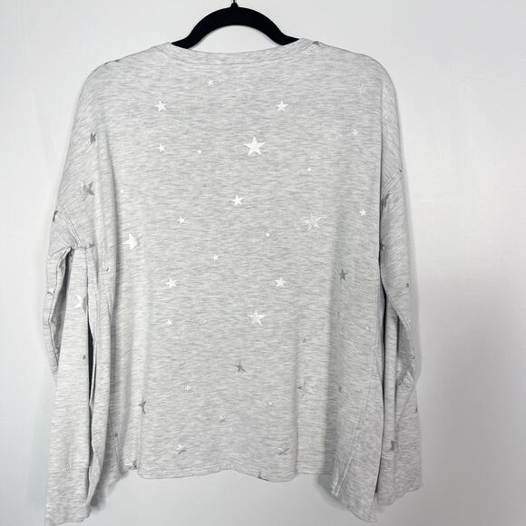 New Thread & Supply XS Gray Silver Star Print Crew Neck Pullover Top Side Split - Picture 2 of 10